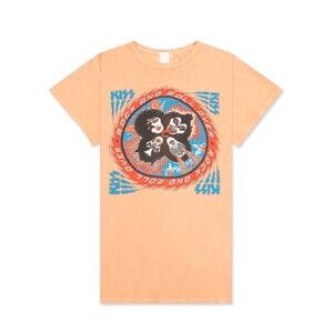 MadeWorn KISS Rock and Roll Over Graphic Tee Tshirt Distressed Cotton Peach S
